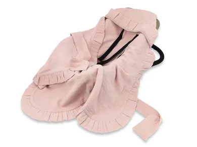 MimiNu, otulacz do wózka, fotelika samochodowego, 90-90 cm, falbanka, muślin, pudrowy róż, TOG 0.5-1.0