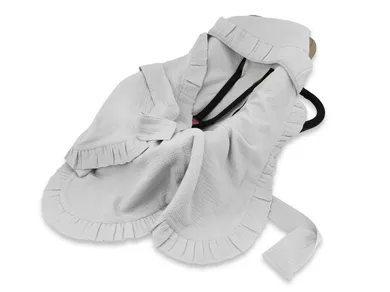 MimiNu, otulacz do wózka, fotelika samochodowego, 90-90 cm, falbanka, muślin, szary, TOG 0.5-1.0