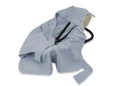 MimiNu, otulacz do wózka, fotelika samochodowego, 90-90 cm, uszka, muślin, jeans, TOG 0.5-1.0