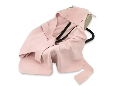 MimiNu, otulacz do wózka, fotelika samochodowego, 90-90 cm, uszka, muślin, pudrowy róż, TOG 0.5-1.0