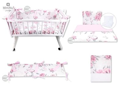 MimiNu, Peonie, 8-elementowy komplet do kołyski, róż