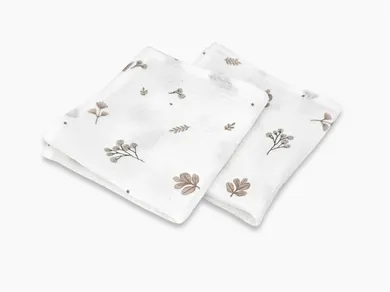 MimiNu, pieluszka muślinowa, listki beż, 30-30 cm, 2 szt.