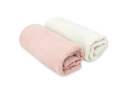 MimiNu, pieluszka muślinowa, pudrowy róż cm + śmietanka, 75-75 cm, 2 szt.