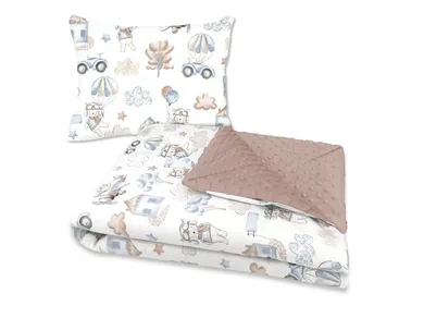 MimiNu, Piloci błękit, komplet: kołderka i poduszeczka, minky, 75-100 + 40-30 cm