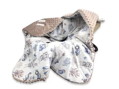 MimiNu, Piloci błękit, otulak, śpiworek ocieplany do fotelika, bawełna+minky, 90-90 cm