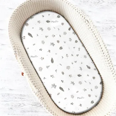 MimiNu, prześcieradło do gondoli, kołyski Mojżesza, muślin, listki beż, 35-80 cm