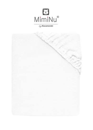 MimiNu, prześcieradło frotte z gumką do wózka, białe, 45-80 cm