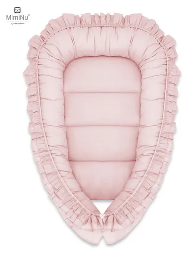 MimiNu, Royal, kokon niemowlęcy z falbanką, pudrowy róż, 55-75 cm