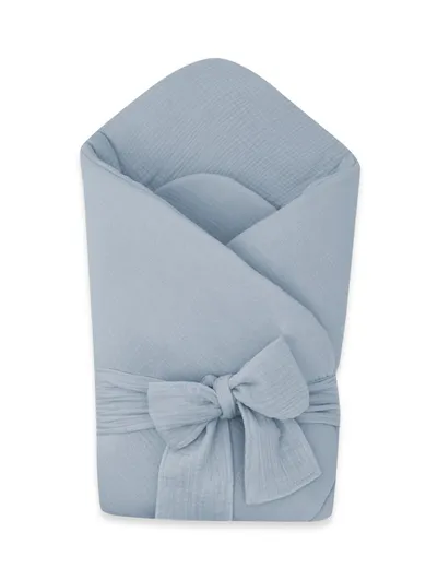 MimiNu, rożek niemowlęcy z kokardą, muślin, jeans