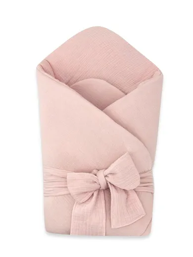 MimiNu, rożek niemowlęcy z kokardą, muślin, pudrowy róż