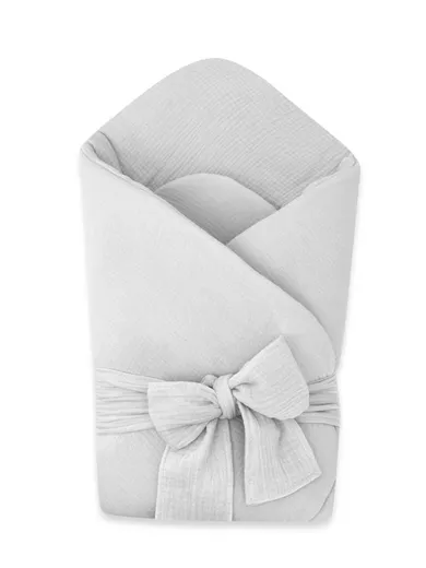 MimiNu, rożek niemowlęcy z kokardą, muślin, szary