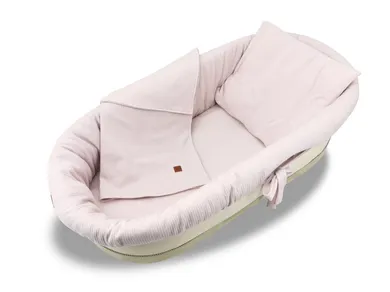 MimiNu, Soft, zestaw: ochraniacz do gondoli i kosza Mojżesza, materac, poduszka, pudrowy róż, 0-6m