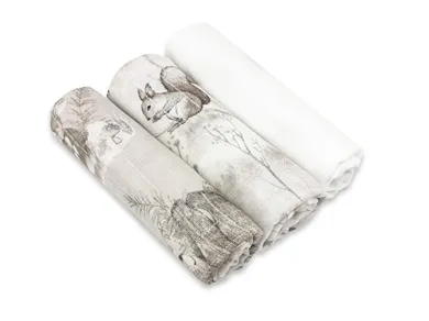 MimiNu, Spokojny Las, pieluszki tetrowe, beż, 70-80 cm, 3 szt.
