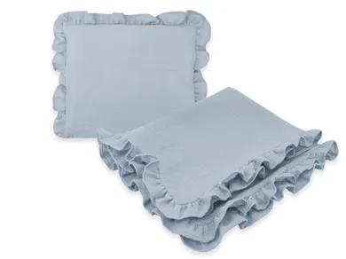 MimiNu, zestaw z falbanką, kocyk 60-70 cm, muślin, jeans