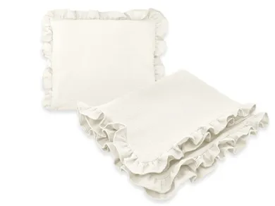 MimiNu, zestaw z falbanką, kocyk 75-100 cm, muślin, śmietanka