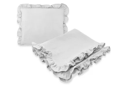 MimiNu, zestaw z falbanką, kocyk 75-100 cm, muślin, szary