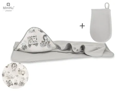 MimiNu, Zoo na Rowerach, okrycie kąpielowe, termofrotte + myjka, beż, 100-100 cm