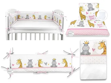 MimiNu, Żyrafa w koronie, 7-elementowy komplet do kołyski, róż