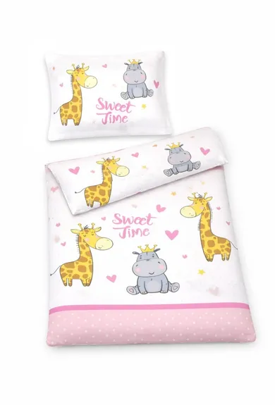 MimiNu, Żyrafka w koronie, 2-częściowy komplet pościeli bawełnianej, róż, 100-135 cm