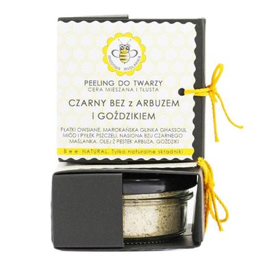 Miodowa Mydlarnia, peeling do twarzy, czarny bez z arbuzem i goździkiem, 25g