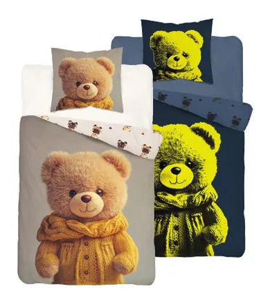 Miś, 2-częściowy komplet pościeli bawełnianej, świecąca w ciemności, 140-200 cm