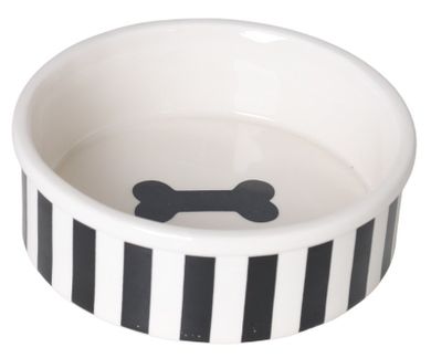 Miska ceramiczna dla psa, biało-czarne paski, 18-18-6 cm