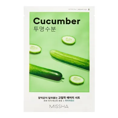 Missha, Airy Fit Sheet Mask, nawilżająca maseczka w płachcie z ekstraktem z ogórka, Cucumber, 19 ml