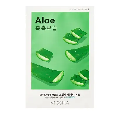 Missha, Airy Fit Sheet Mask, nawilżająco-uelastyczniająca maseczka w płachcie z aloesem, Aloe, 19 ml