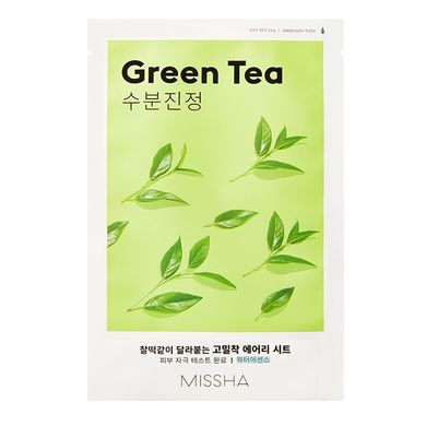 Missha, Airy Fit Sheet Mask, oczyszczająca maseczka w płachcie z ekstraktem z zielonej herbaty, Green Tea, 19 ml