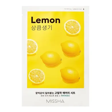 Missha, Airy Fit Sheet Mask, rozjaśniająca maseczka w płachcie z ekstraktem z cytryny, Lemon, 19 ml
