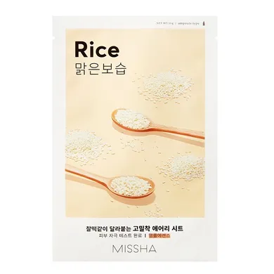 Missha, Airy Fit Sheet Mask, rozjaśniająco-wygładzająca maseczka w płachcie z ekstraktem z ryżu, Rice, 19 ml