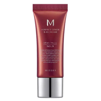 Missha, M Perfect Cover BB Cream SPF42/PA+++, wielofunkcyjny krem BB, No.21 Light Beige, 20 ml