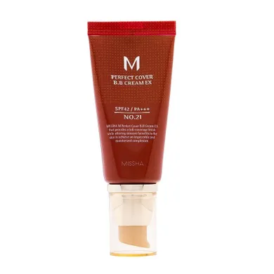 Missha, M Perfect Cover BB Cream SPF42/PA+++, wielofunkcyjny krem BB, No.21 Light Beige, 50 ml