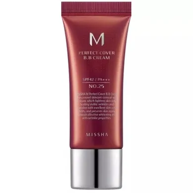 Missha, M Perfect Cover BB Cream SPF42/PA+++, wielofunkcyjny krem BB, No.25 Warm Beige, 20 ml