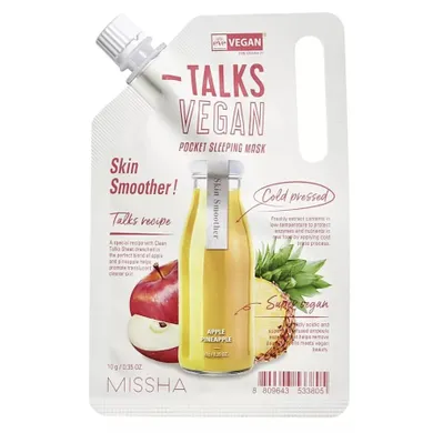 Missha, Talks Vegan Squeeze Pocket Sleeping Mask, złuszczająca maseczka całonocna dla skóry szorstkiej Skin Smoother, 10g