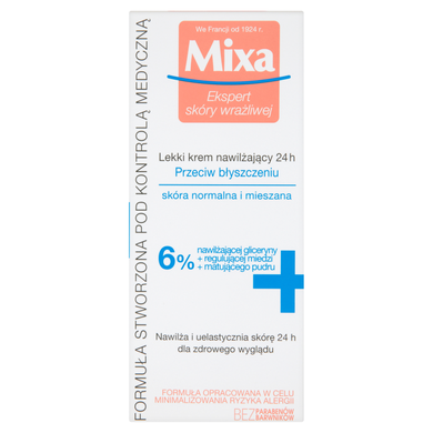 Mixa, lekki krem nawilżający 24 h przeciw błyszczeniu, 50 ml
