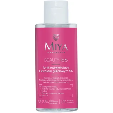 Miya Cosmetics, BEAUTY Lab, tonik rozświetlający z kwasem glikolowym, 5%, 150 ml