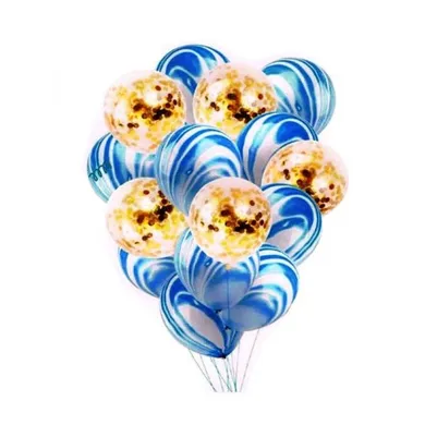 MK Trade, zestaw balonów, niebieskie ze złotym konfetti, 30 cm, 15 szt.