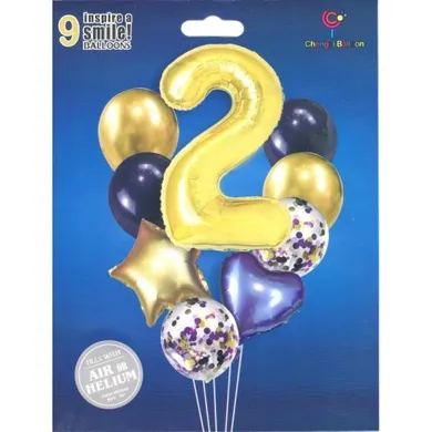 MK Trade, zestaw balonów z cyfrą 2, 40-60 cm, 9 szt.