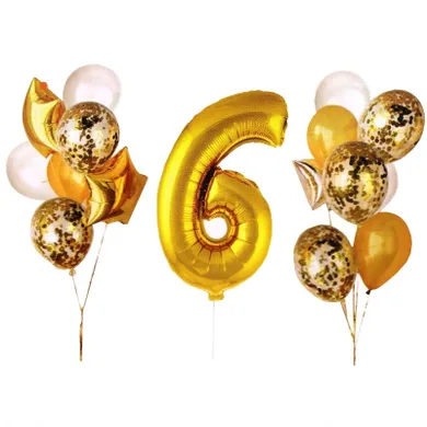 MK Trade, zestaw balonów z cyfrą 6, 30-60 cm, 16 szt.