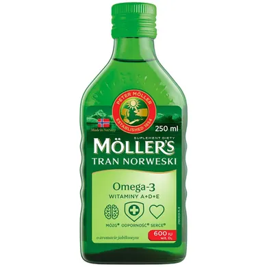 Möller's, tran norweski suplement diety, jabłkowy, 250 ml