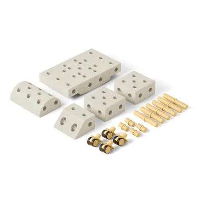 Modu, Explorer Set, kreatywne klocki rozwijające motorykę dużą, z funkcją jeździka, Sand Grey/Honey Yellow