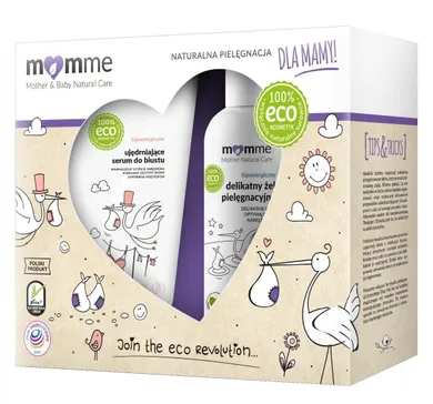 MomMe, zestaw upominkowy dla mamy, ujędrniające serum do biustu, 150 ml + delikatny żel do mycia ciała i higieny intymnej, 150 ml