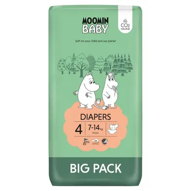 Moomin Baby, Eko Big Pack, pieluszki, rozmiar 4, Maxi, 7-14 kg, 63 szt.