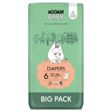 Moomin Baby, Eko Big Pack, pieluszki, rozmiar 6, Junior, 12-24 kg, 51 szt.