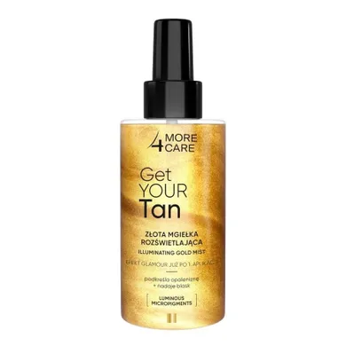 More4care, Get Your Tan, złota mgiełka rozświetlająca do ciała, 150 ml