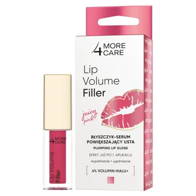 More4Care, Lip Volume Filler, błyszczyk-serum powiększający usta, Juicy Pink, 4.8g