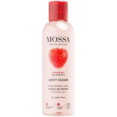 MOSSA, Juicy Clean, woda micelarna z kwasem hialuronowym i ekstraktem z truskawki 3w1, 200 ml