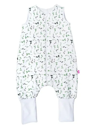 Motherhood, bawełniany śpiworek ocieplany, z nogawkami, TOG 2, zielone listki, 12-18m
