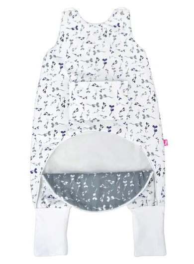 Motherhood, ocieplany śpiworek z nogawkami i kieszonką, TOG 2, niebieskie listki, 12-18m